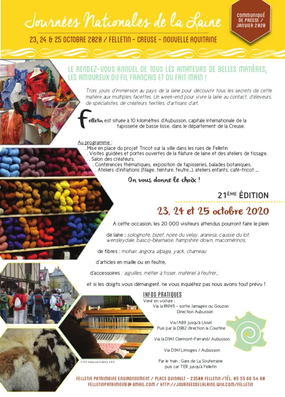 23,24,25 octobre 2020, Journées de la laine, Felletin (23) Visuel